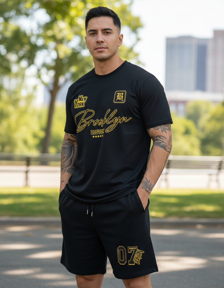 Kit Camiseta T-shirt + Bermuda  Moletom Brooklyn 07
