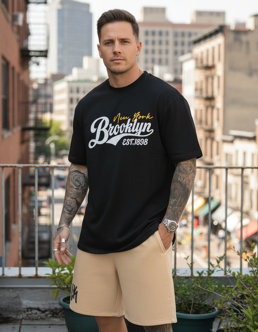 Kit Camiseta T-shirt + Bermuda  Moletom Brooklyn