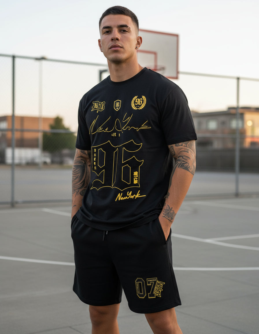 Kit Camiseta T-shirt + Bermuda  Moletom New York 96