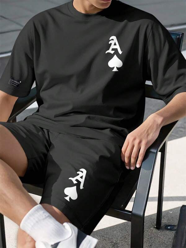 Kit Conjunto Camiseta Carta As + Short Moletom