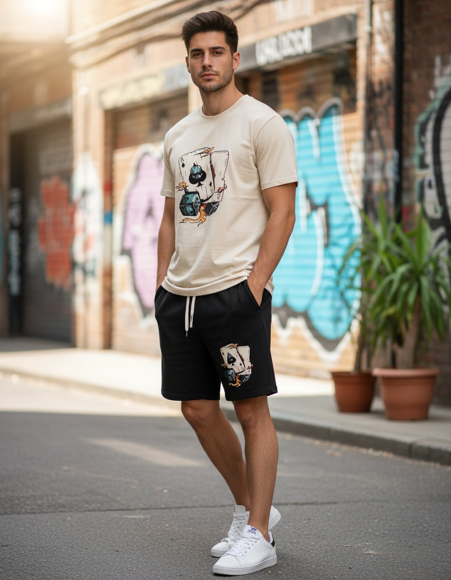 Kit Conjunto Camiseta Cartas + Short Moletom