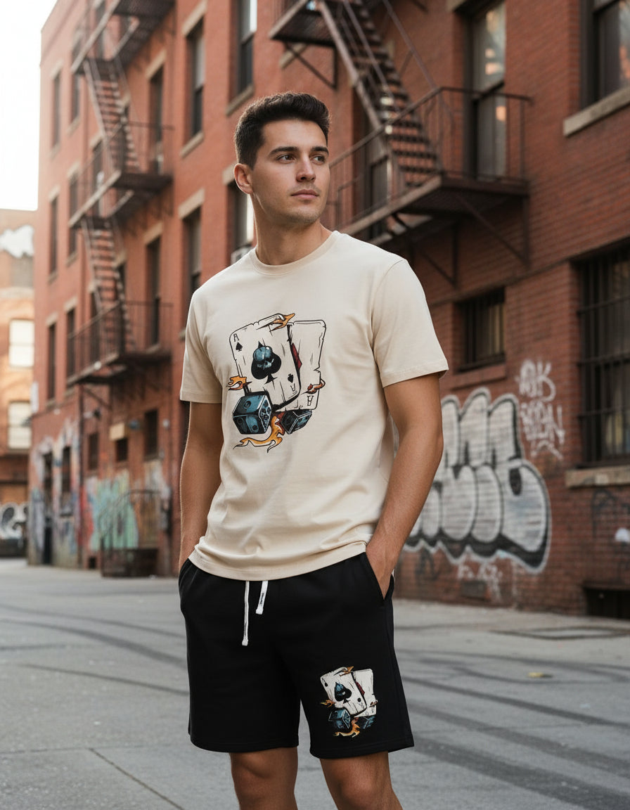 Kit Conjunto Camiseta Cartas + Short Moletom