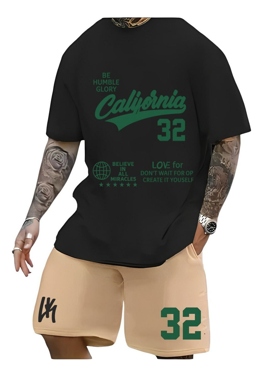 Kit Camiseta T-shirt + Bermuda  Moletom California 32