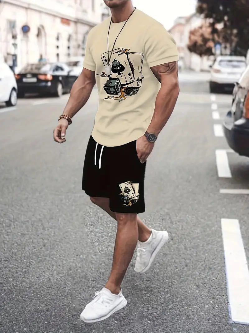 Kit Conjunto Camiseta Cartas + Short Moletom
