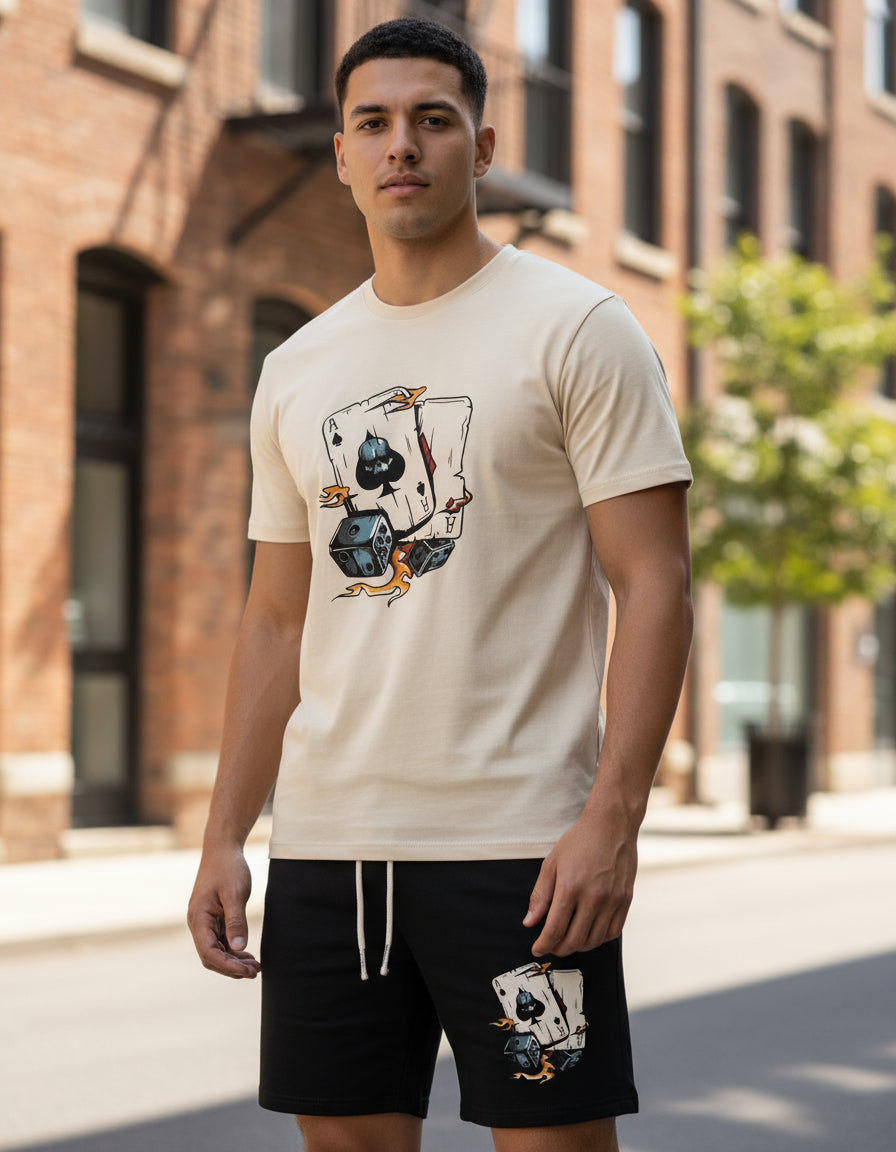 Kit Conjunto Camiseta Cartas + Short Moletom