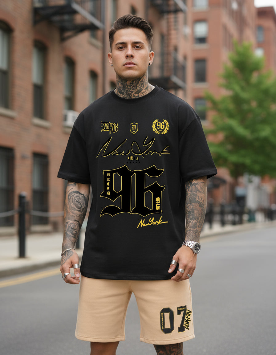 Kit Camiseta T-shirt + Bermuda  Moletom New York 96
