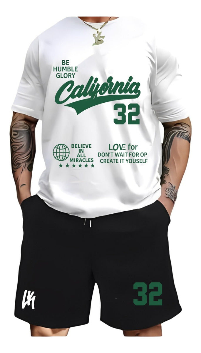 Kit Camiseta T-shirt + Bermuda  Moletom California 32