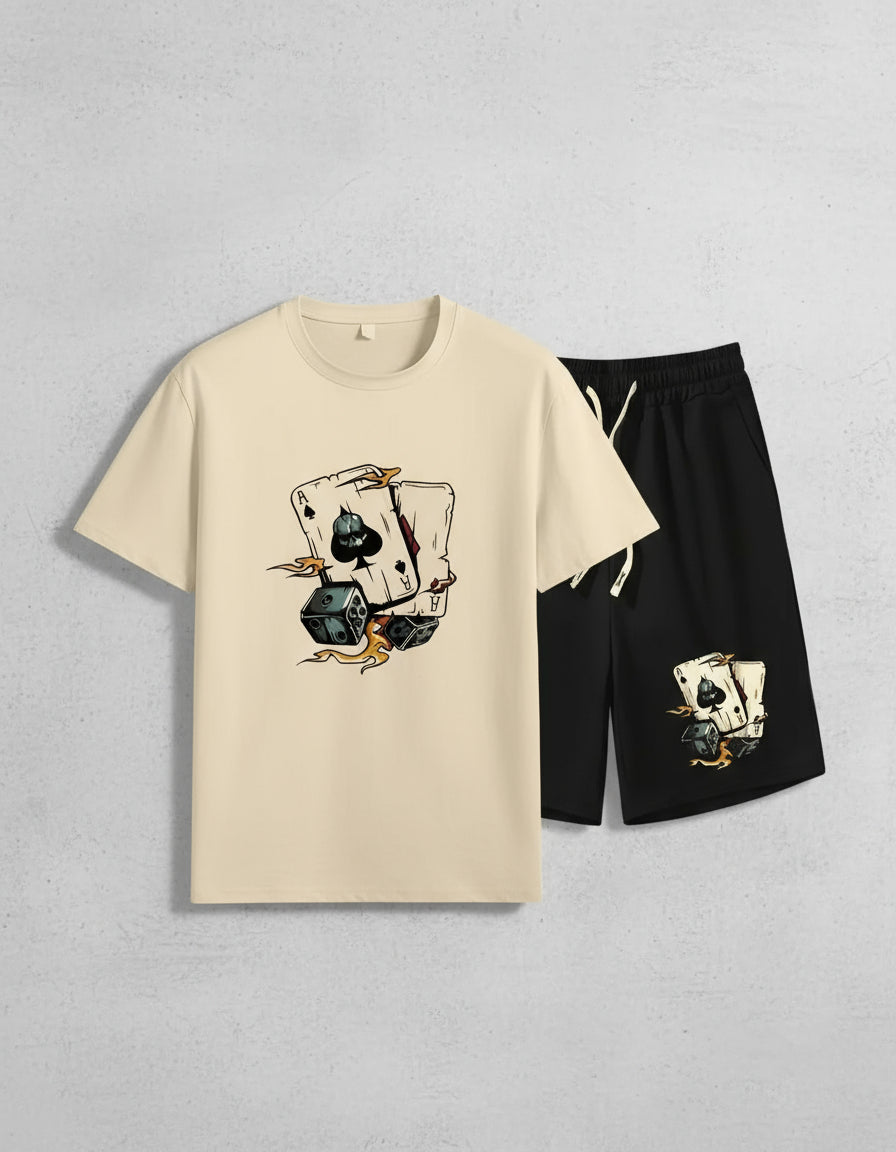 Kit Conjunto Camiseta Cartas + Short Moletom