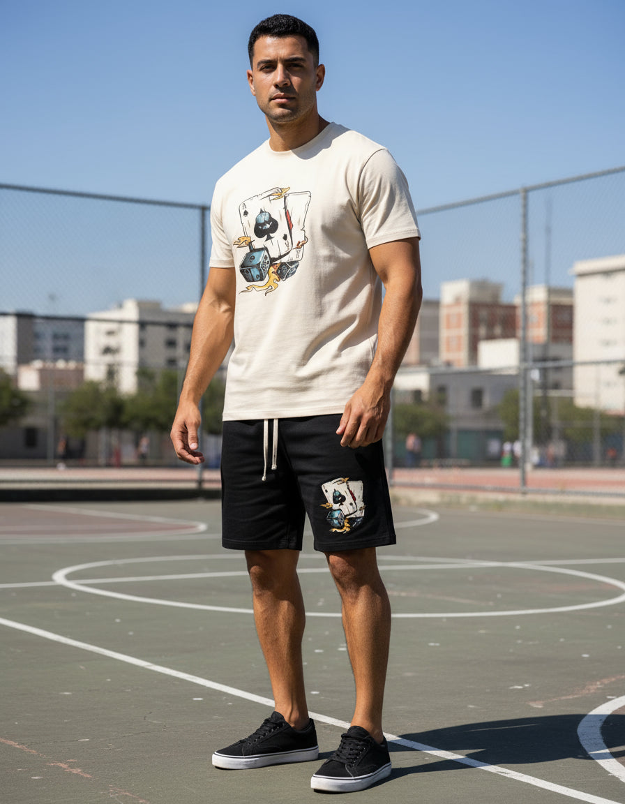 Kit Conjunto Camiseta Cartas + Short Moletom