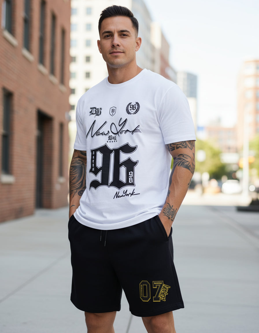 Kit Camiseta T-shirt + Bermuda  Moletom New York 96