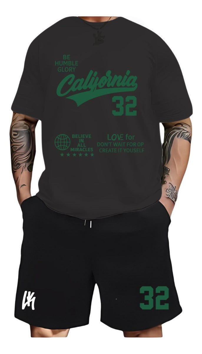 Kit Camiseta T-shirt + Bermuda  Moletom California 32