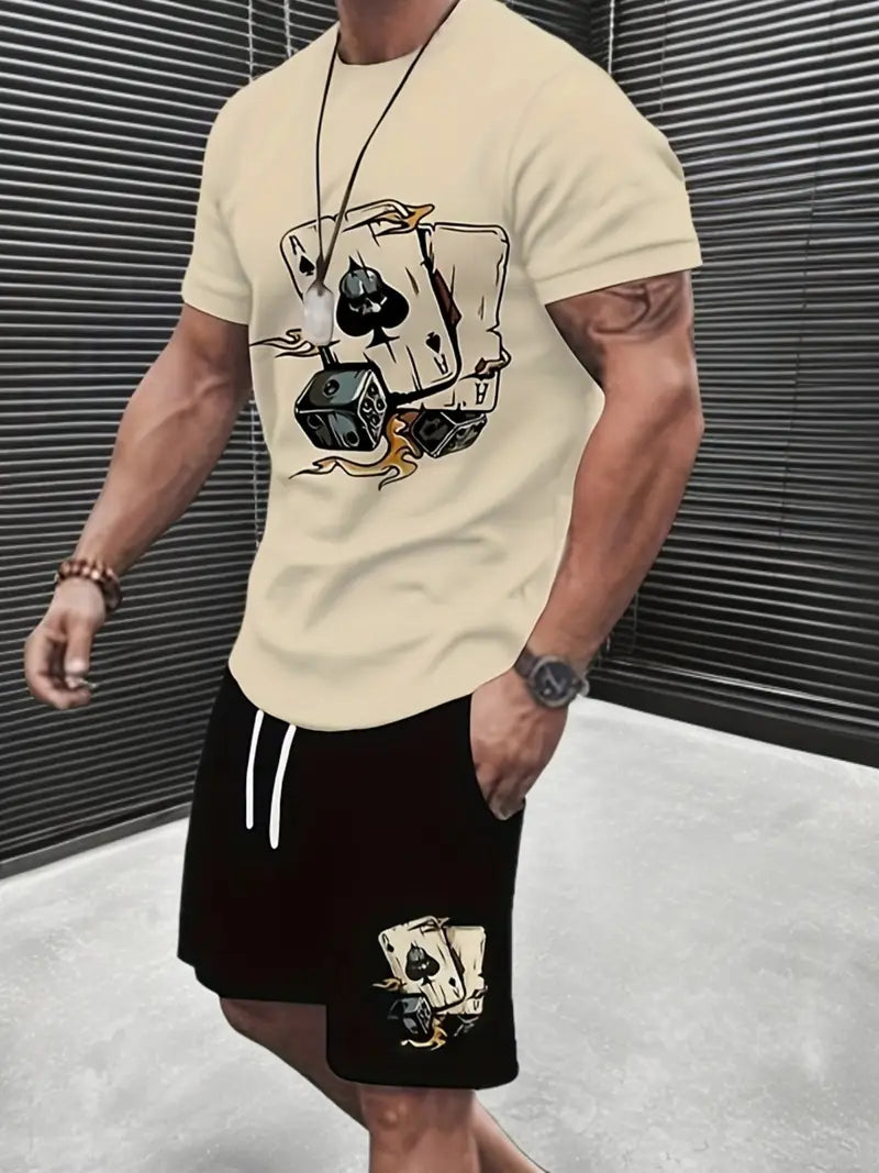 Kit Conjunto Camiseta Cartas + Short Moletom