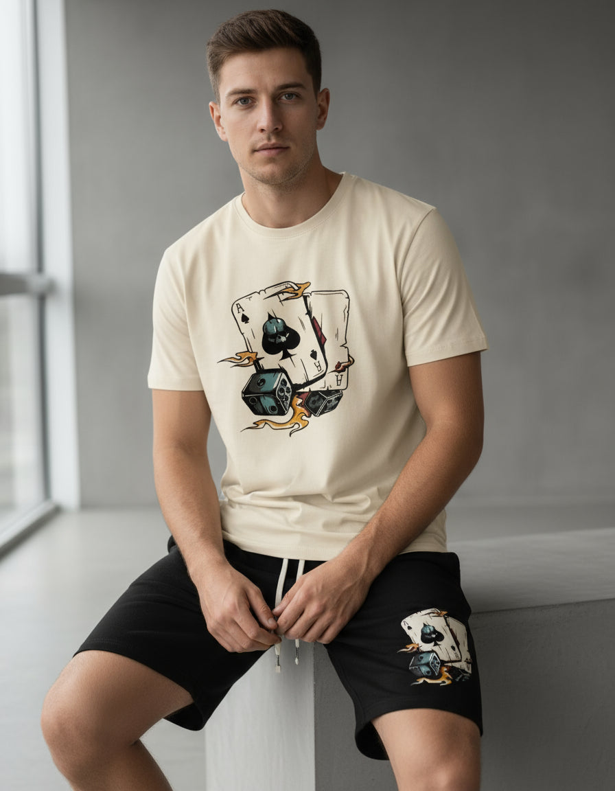 Kit Conjunto Camiseta Cartas + Short Moletom